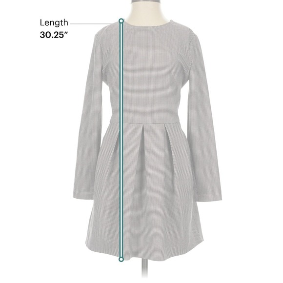 Aritzia Sunday Best Tartine Pleated Dress Gray Houndstooth Fit&Flare Long Sleeve - Picture 7 of 10